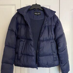 White Mark Hooded Bomber Puffer Jacket